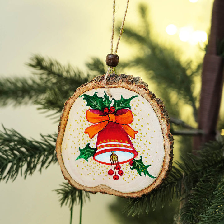 Hand-Painted Floral Themed Wooden Ornaments For Christmas Tree Decoration