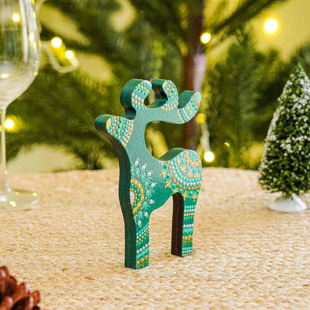 Hand-Painted Reindeer Dot Art Mdf Wood Table Decor For Christmas Decoration