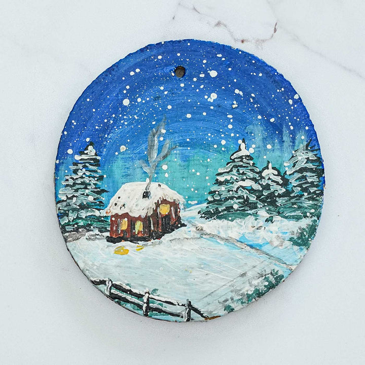 Hand-Painted Snow City Pine Wood Ornament For Christmas Tree Decoration