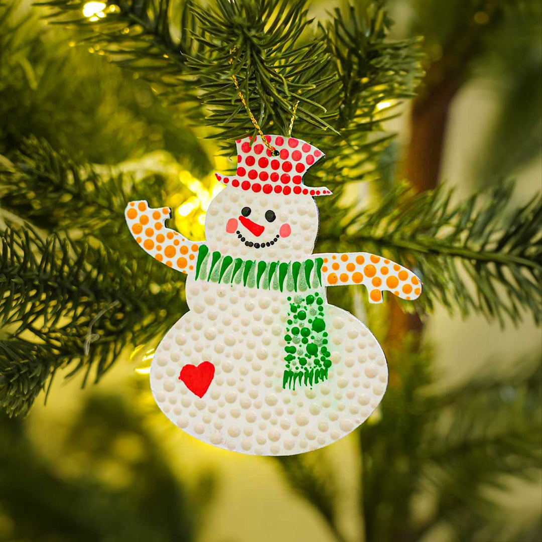 Hand-Painted Snowman Dot Art Mdf Wood Ornament For Christmas Tree Decoration