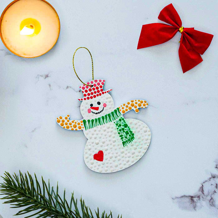 Hand-Painted Snowman Dot Art Mdf Wood Ornament For Christmas Tree Decoration