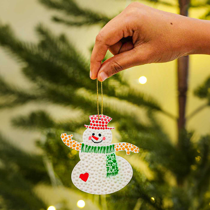 Hand-Painted Snowman Dot Art Mdf Wood Ornament For Christmas Tree Decoration