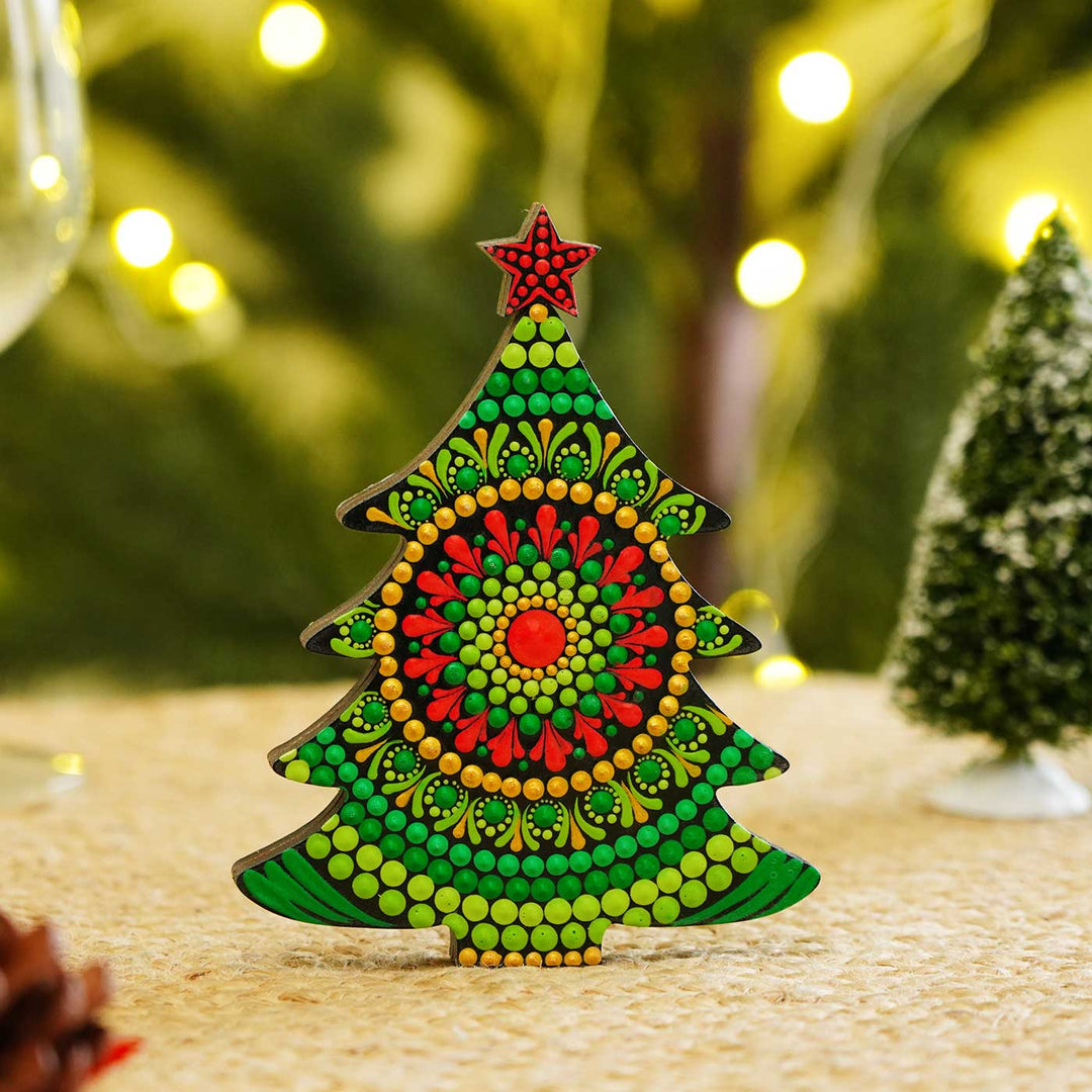 Hand-Painted Dot Art Tree Mdf Wood Table Decor For Christmas Decoration