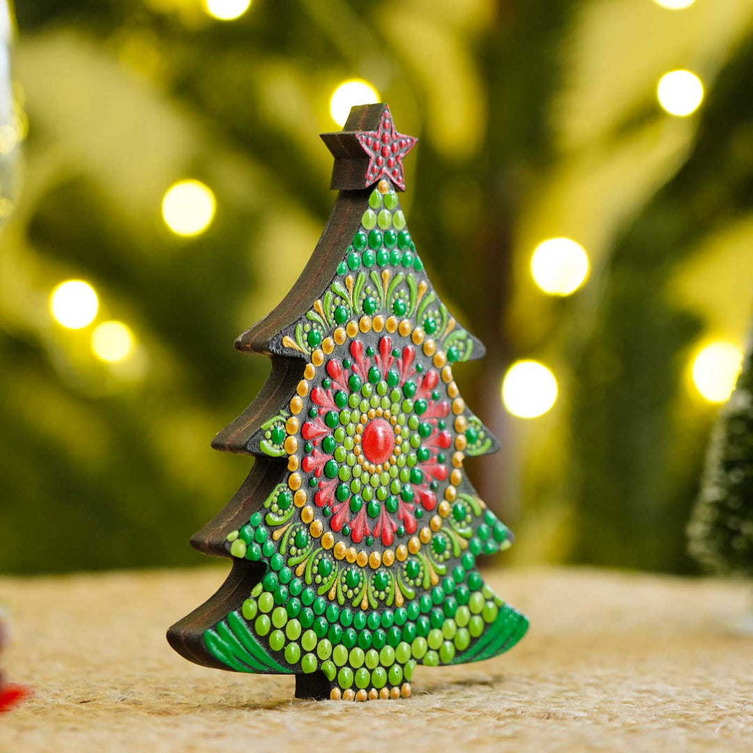 Hand-Painted Dot Art Tree Mdf Wood Table Decor For Christmas Decoration