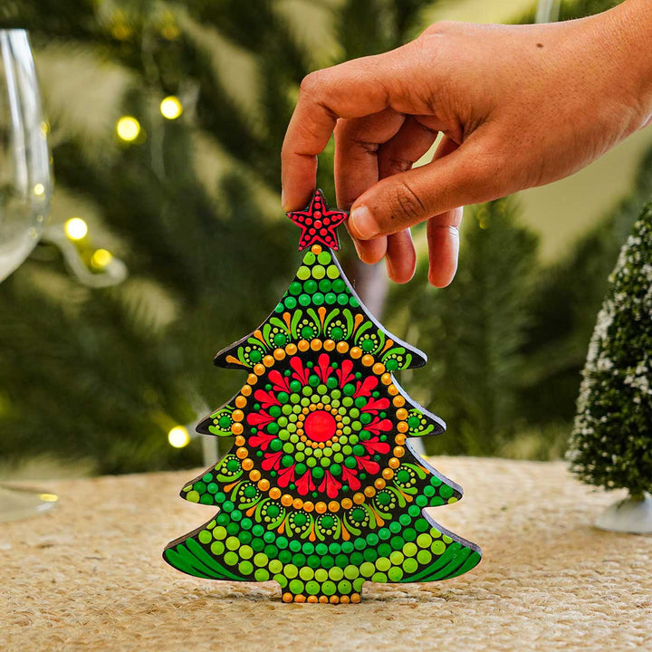 Hand-Painted Dot Art Tree Mdf Wood Table Decor For Christmas Decoration