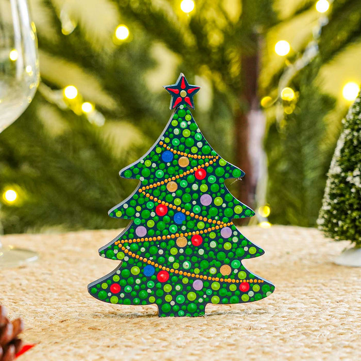 Hand-Painted Dot Art Tree Mdf Wood Table Decor For Christmas Decoration