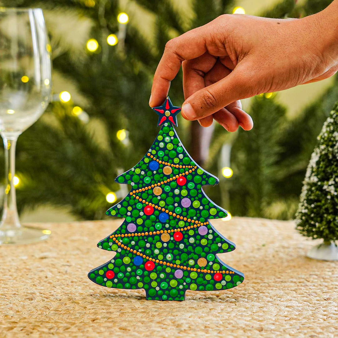 Hand-Painted Dot Art Tree Mdf Wood Table Decor For Christmas Decoration