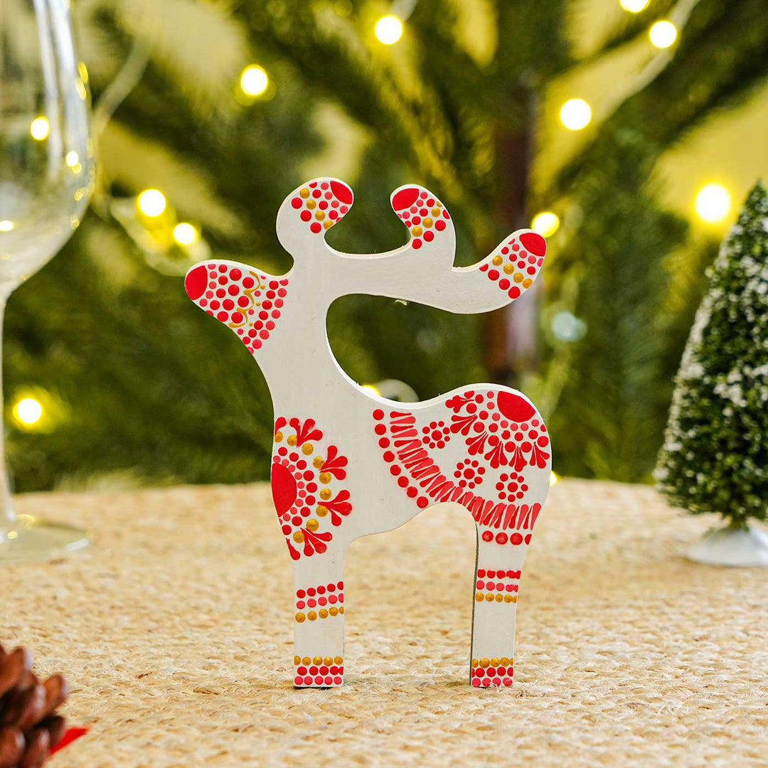 Hand-Painted Reindeer Dot Art Mdf Wood Table Decor For Christmas Decoration