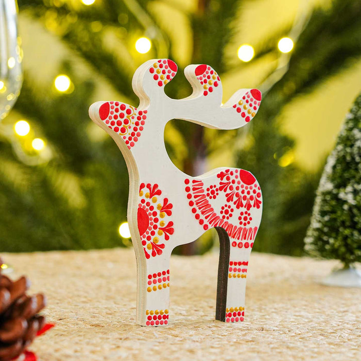 Hand-Painted Reindeer Dot Art Mdf Wood Table Decor For Christmas Decoration