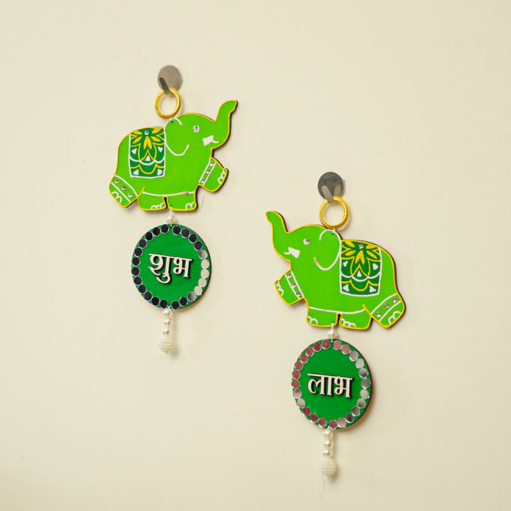 Handcrafted Elephant Shubh Labh Hanging | Set Of 2