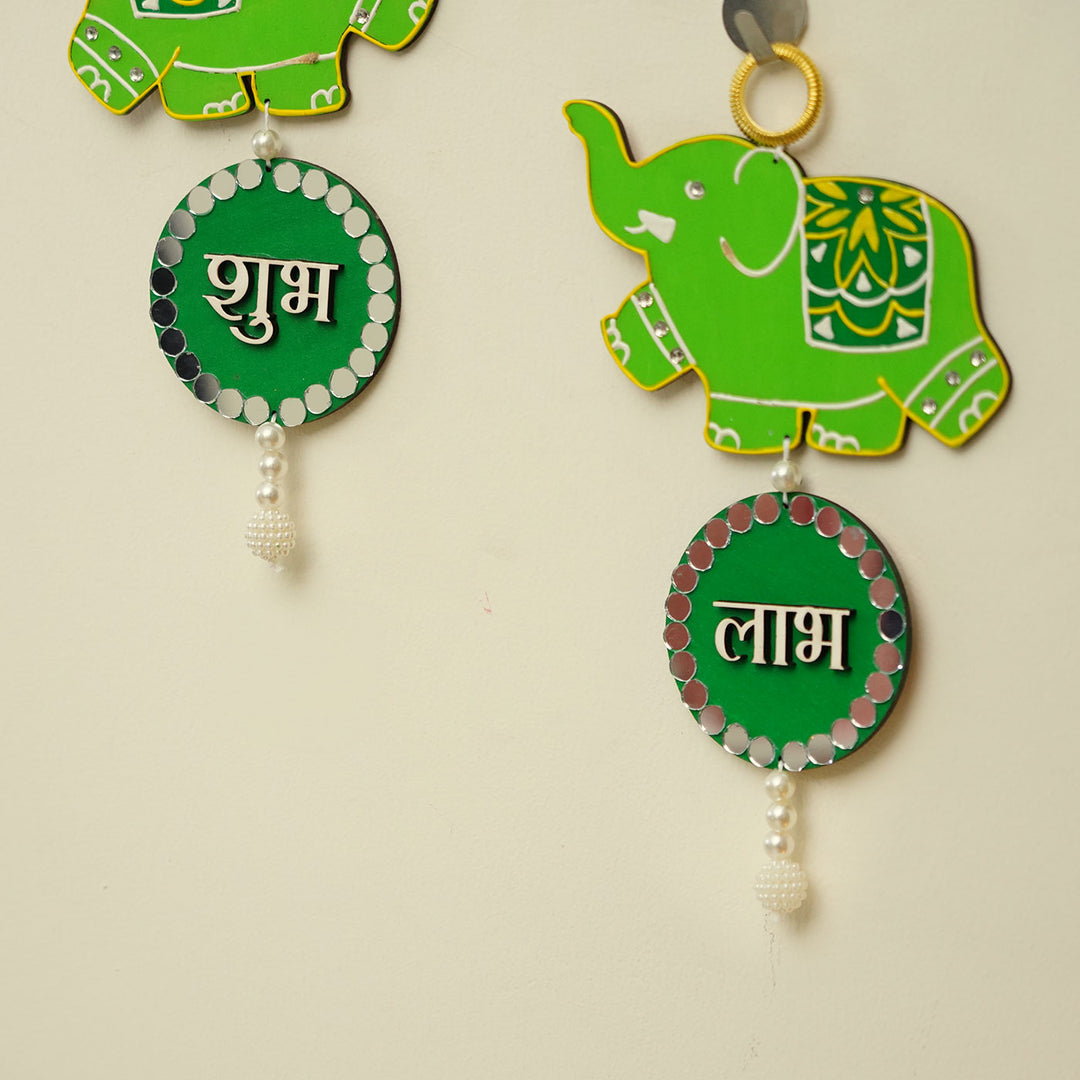 Handcrafted Elephant Shubh Labh Hanging | Set Of 2