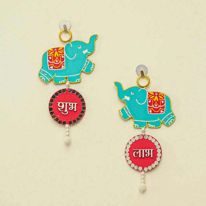 Handcrafted Elephant Shubh Labh Hanging | Set Of 2