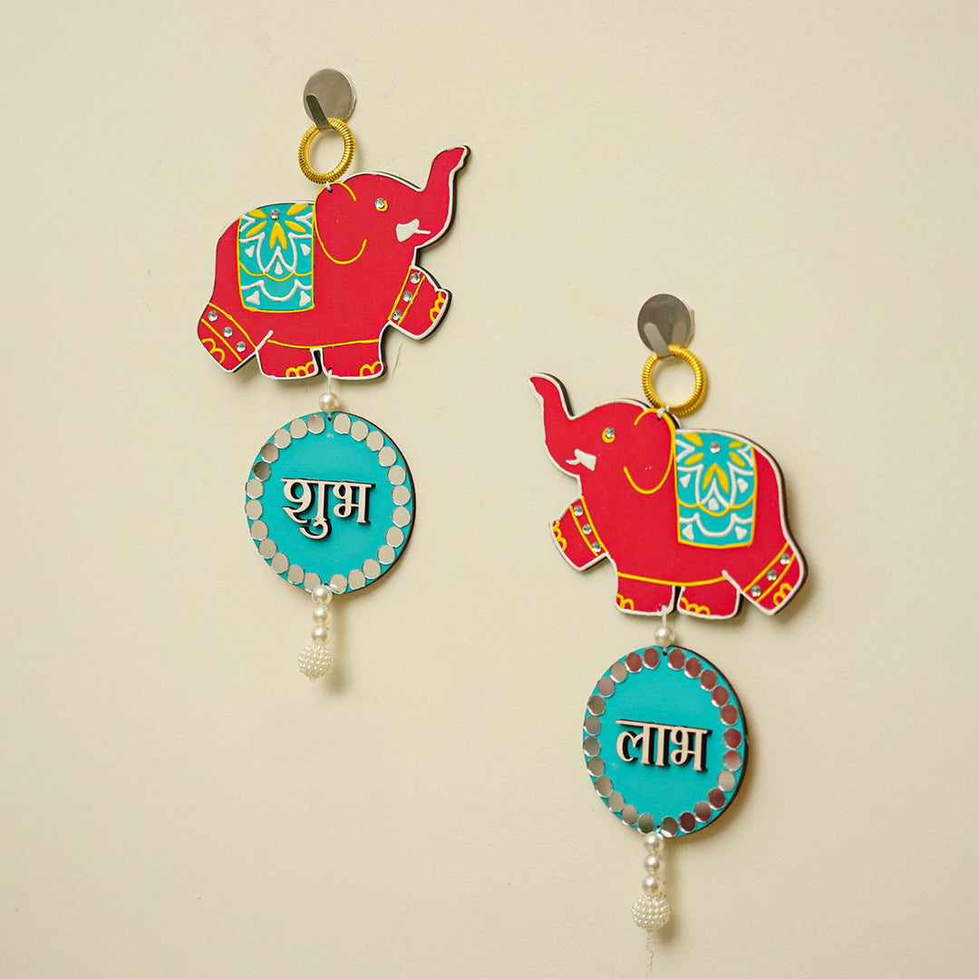 Handcrafted Elephant Shubh Labh Hanging | Set Of 2