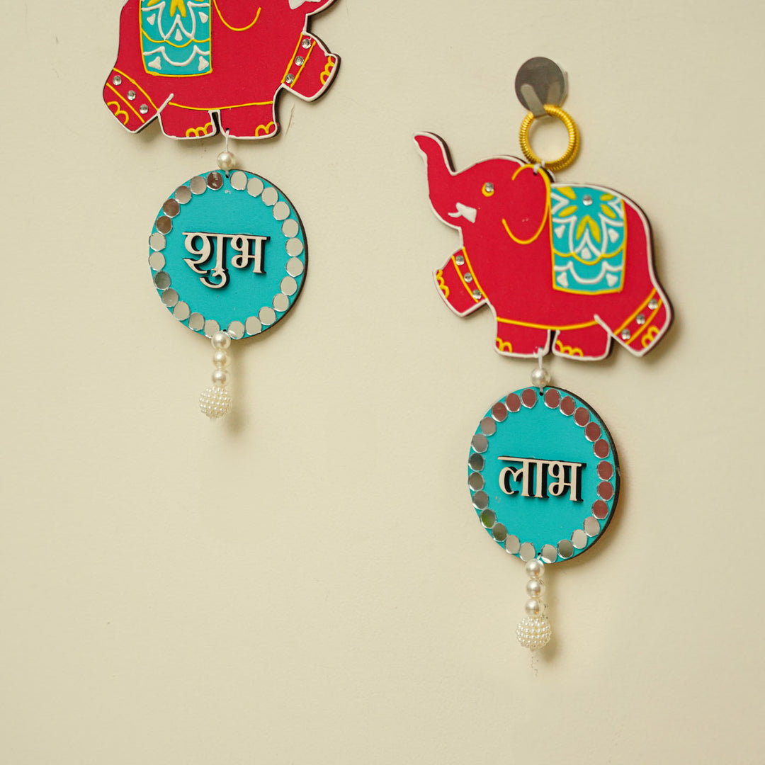 Handcrafted Elephant Shubh Labh Hanging | Set Of 2