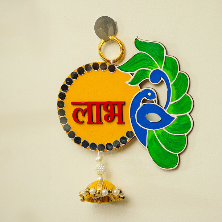 Handcrafted Peacock Shubh Labh Hanging | Set Of 2