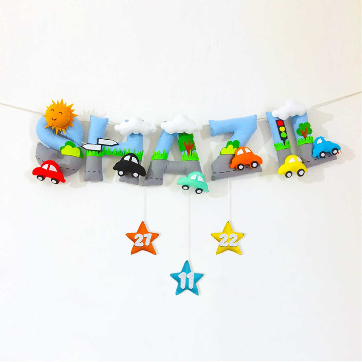 Handcrafted Personalized Car Themed Bunting For Kids