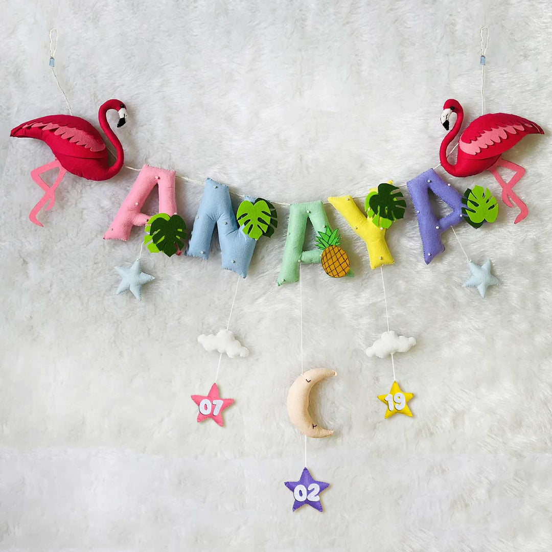 Handcrafted Personalized Flamingo Themed Bunting For Kids