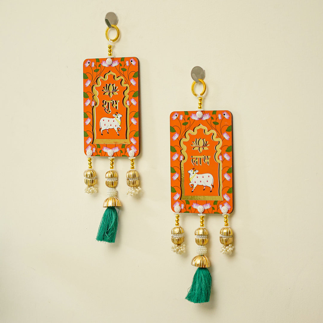 Handcrafted Printed Large Pichwai Shubh Labh Hanging | Set Of 2