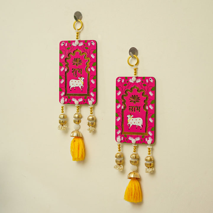 Handcrafted Printed Large Pichwai Shubh Labh Hanging | Set Of 2