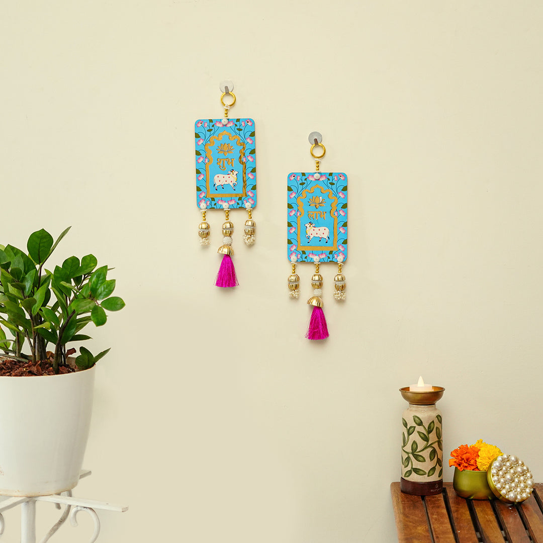 Handcrafted Printed Large Pichwai Shubh Labh Hanging | Set Of 2