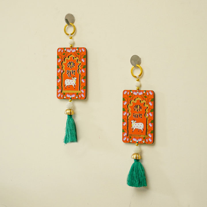 Handcrafted Printed Small Pichwai Shubh Labh Hanging | Set Of 2