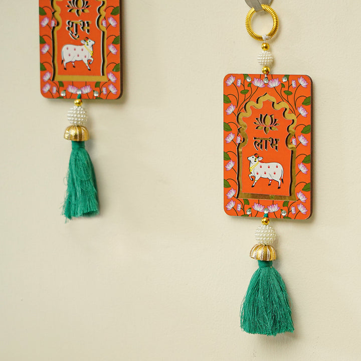 Handcrafted Printed Small Pichwai Shubh Labh Hanging | Set Of 2