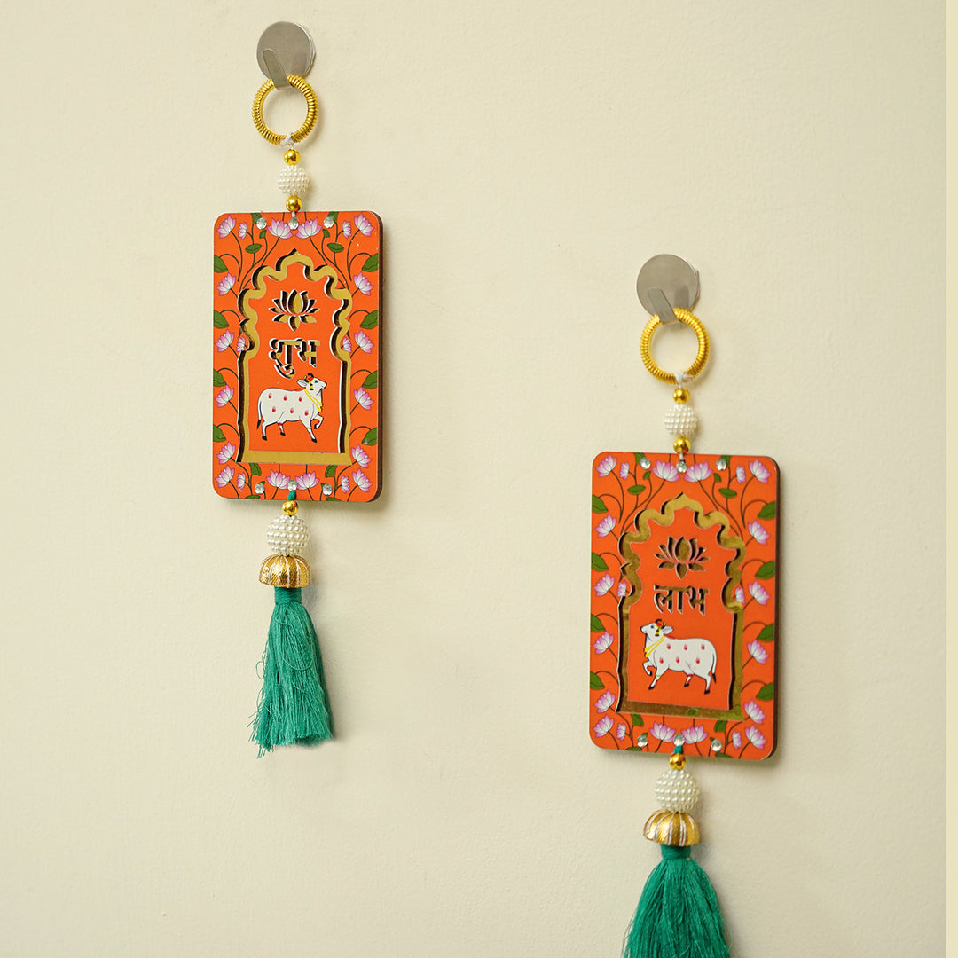 Handcrafted Printed Small Pichwai Shubh Labh Hanging | Set Of 2