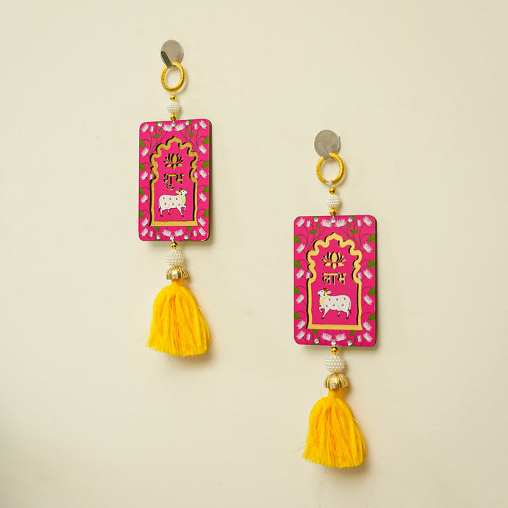 Handcrafted Printed Small Pichwai Shubh Labh Hanging | Set Of 2