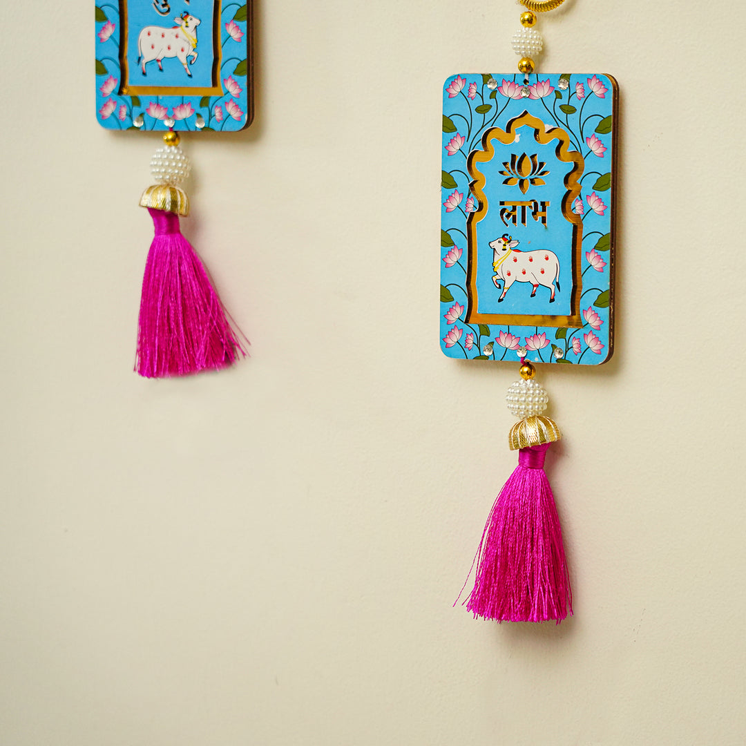 Handcrafted Printed Small Pichwai Shubh Labh Hanging | Set Of 2