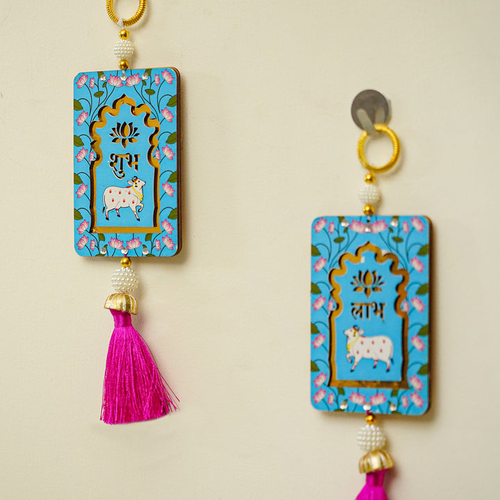 Handcrafted Printed Small Pichwai Shubh Labh Hanging | Set Of 2