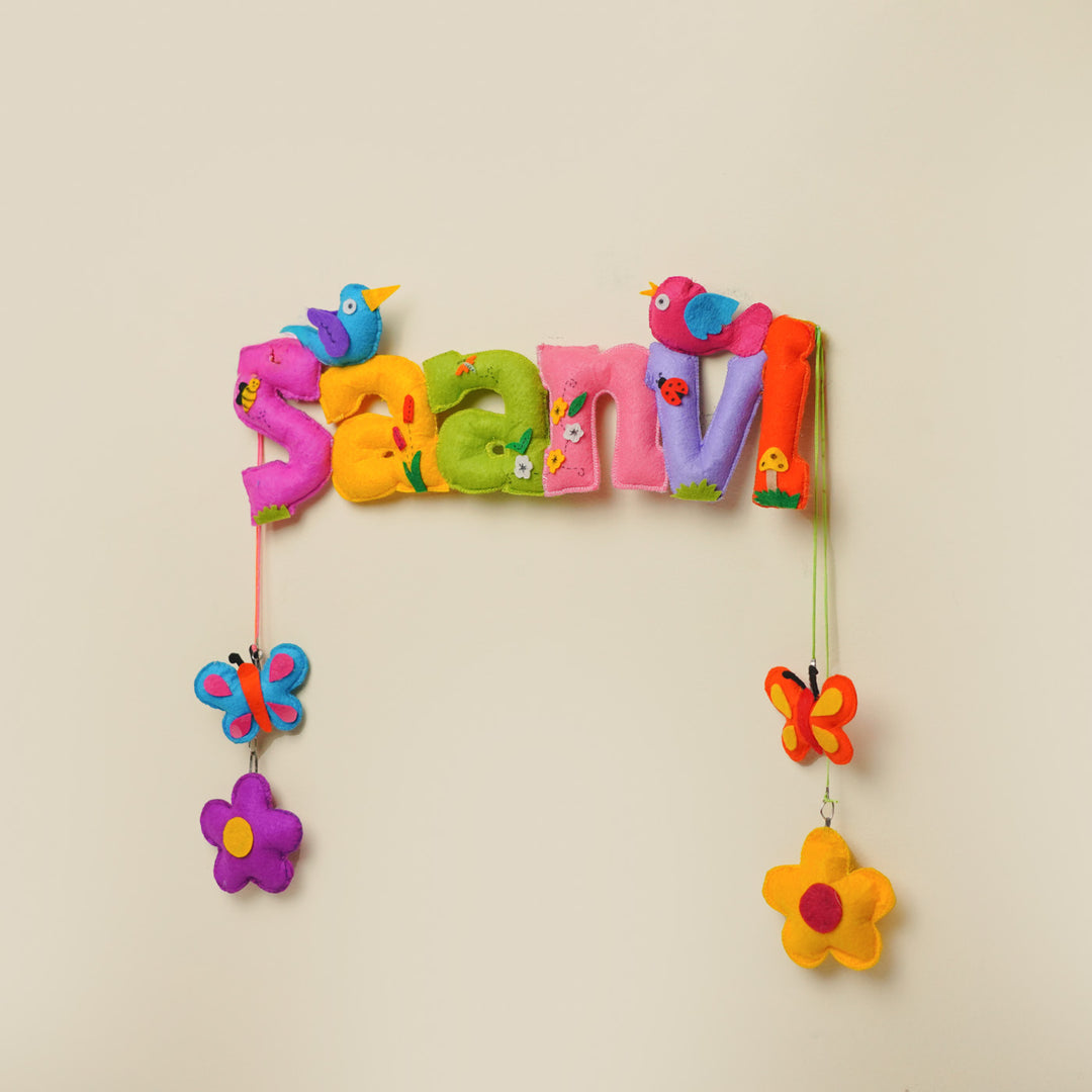 Personalized Flowers & Butterfly Theme Felt Kids Name Plate