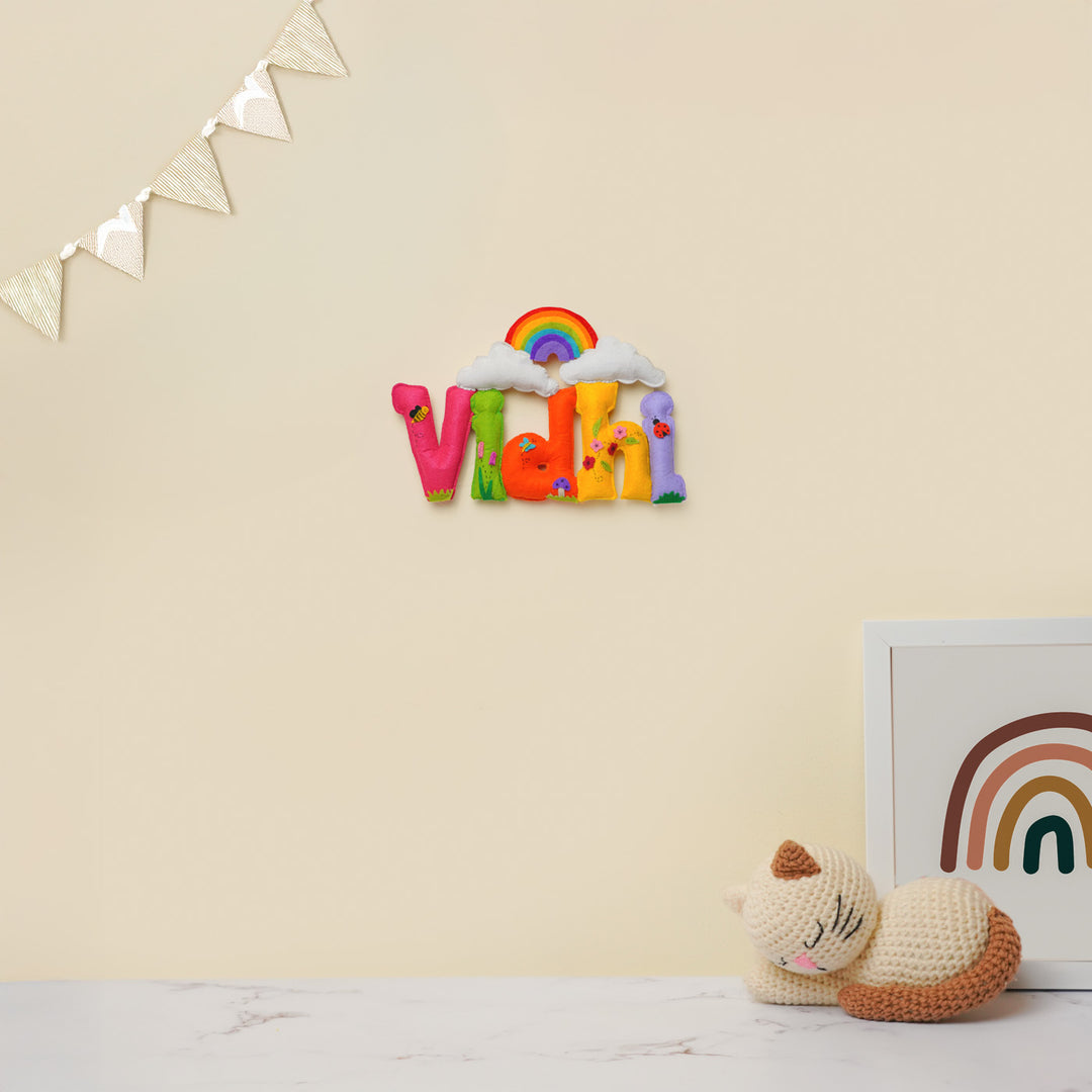 Personalized Rainbow Theme Felt Kids Name Plate