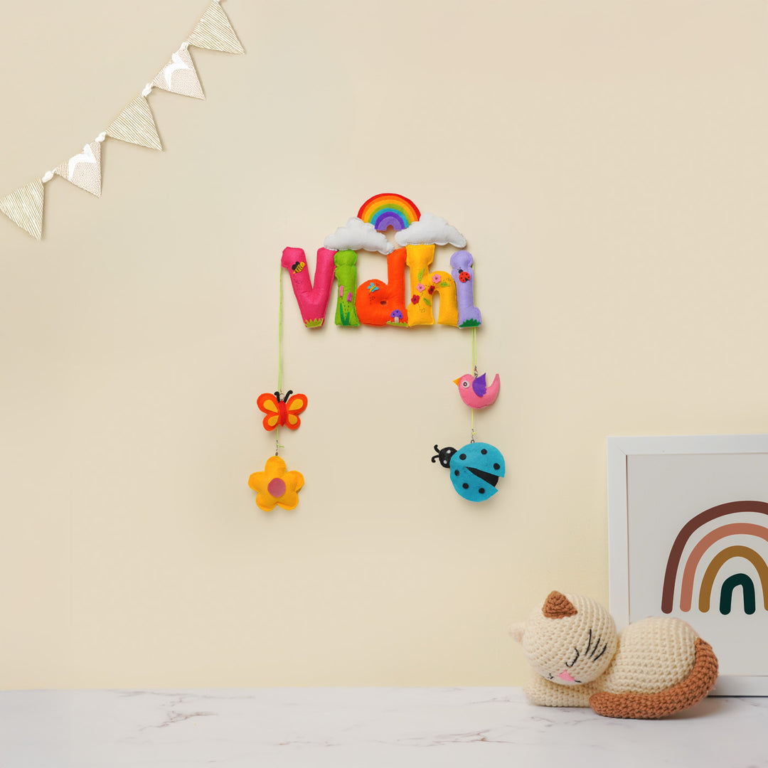 Personalized Rainbow & Garden Theme Felt Kids Name Plate