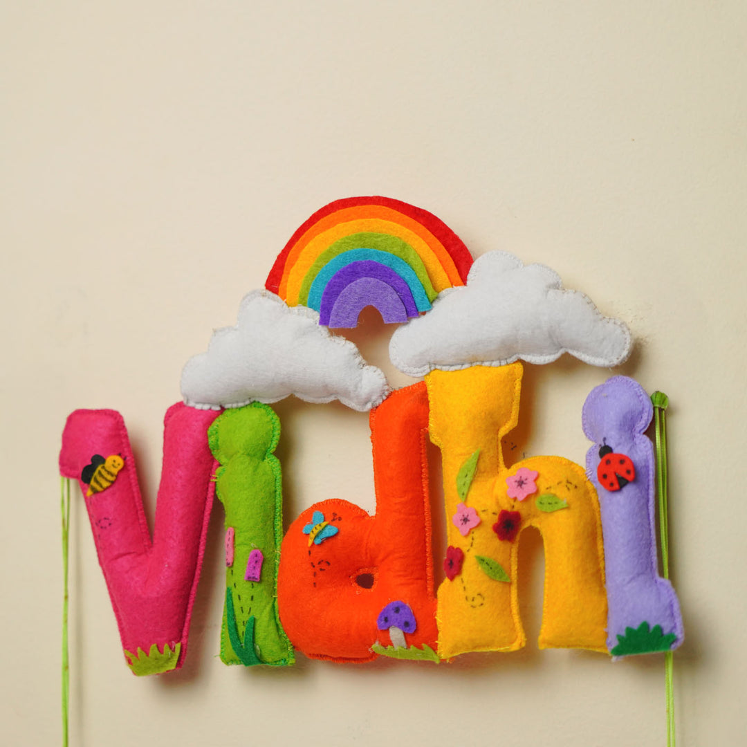 Personalized Rainbow & Garden Theme Felt Kids Name Plate