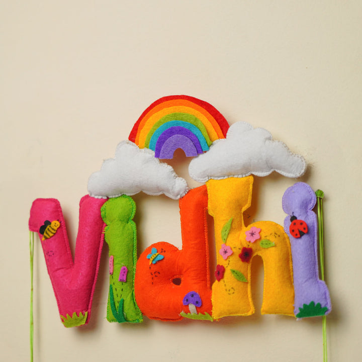 Personalized Rainbow & Garden Theme Felt Kids Name Plate