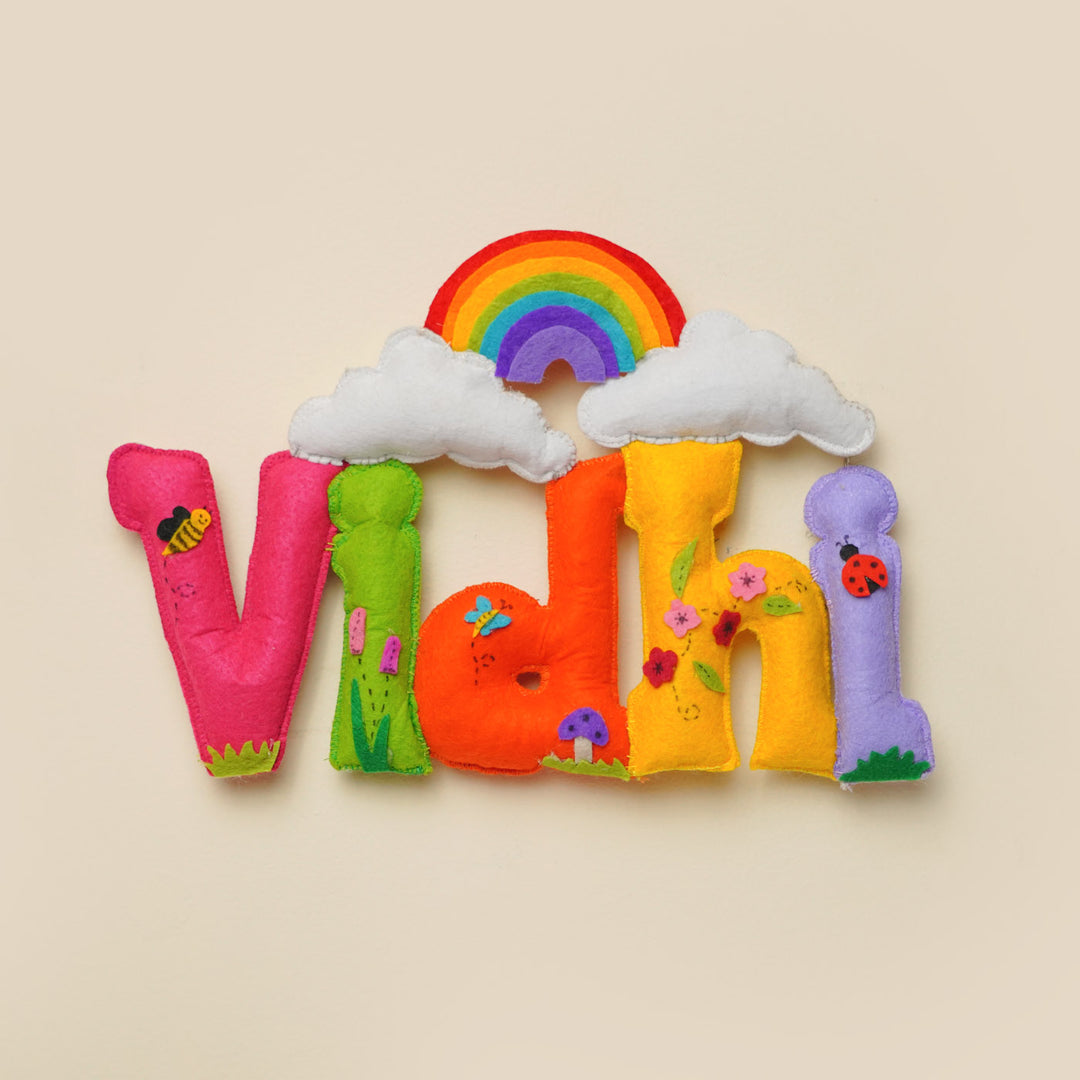 Personalized Rainbow Theme Felt Kids Name Plate