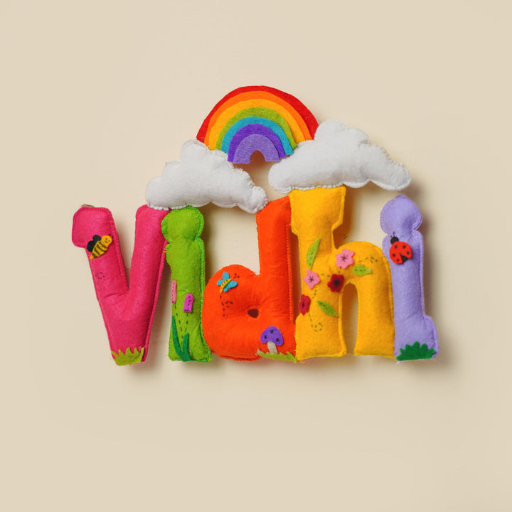 Personalized Rainbow Theme Felt Kids Name Plate