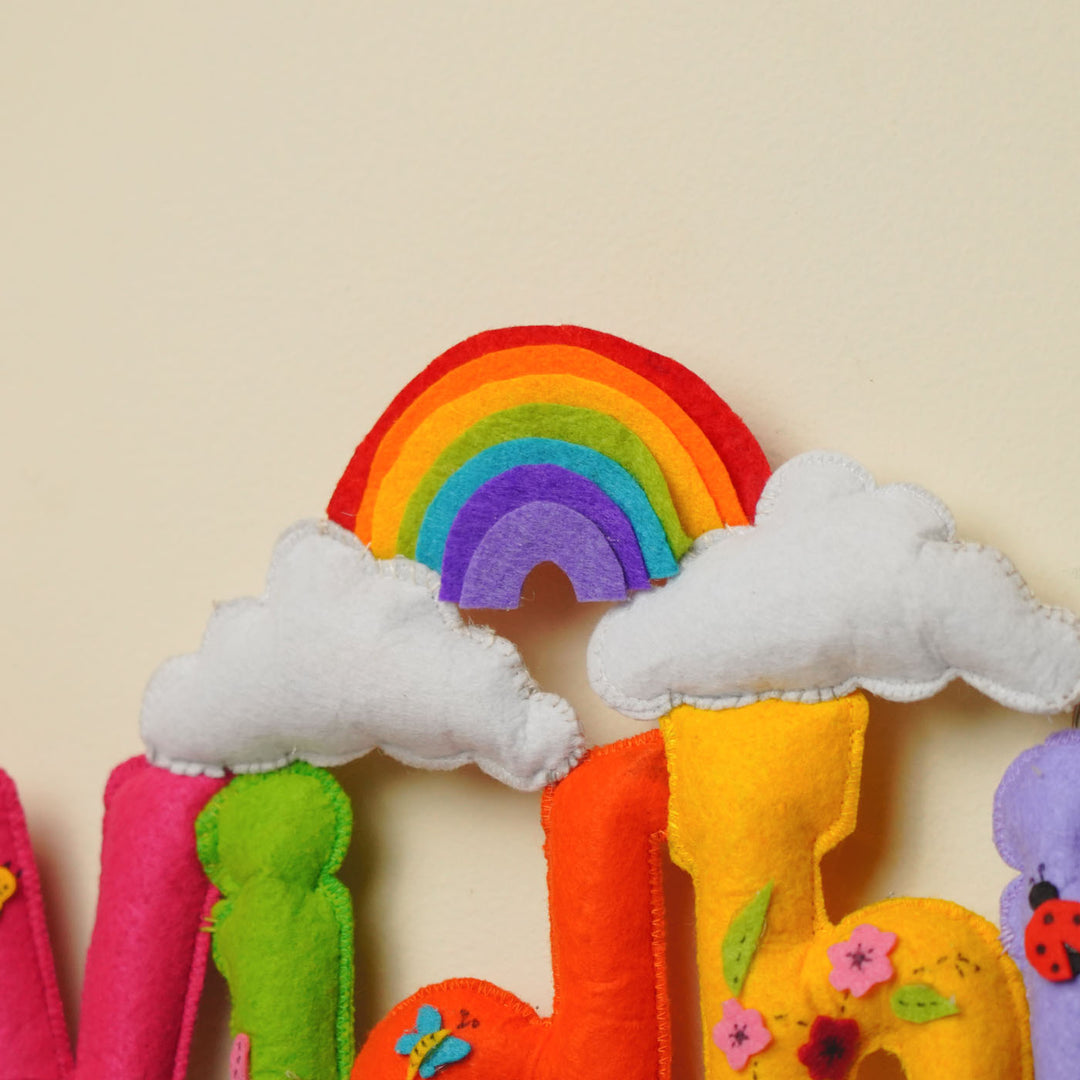 Personalized Rainbow Theme Felt Kids Name Plate