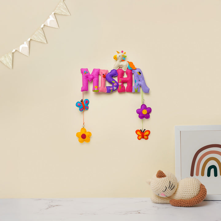 Personalized Unicorn & Garden Theme Felt Kids Name Plate