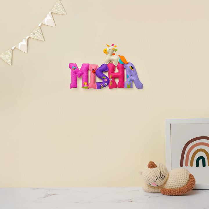 Personalized Unicorn Theme Felt Kids Name Plate