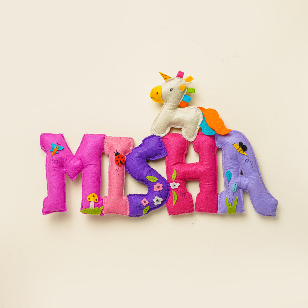 Personalized Unicorn Theme Felt Kids Name Plate