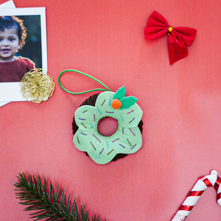 Handmade Blue Doughnut Kids Felt Ornament For Christmas Tree Decoration | Set Of 2