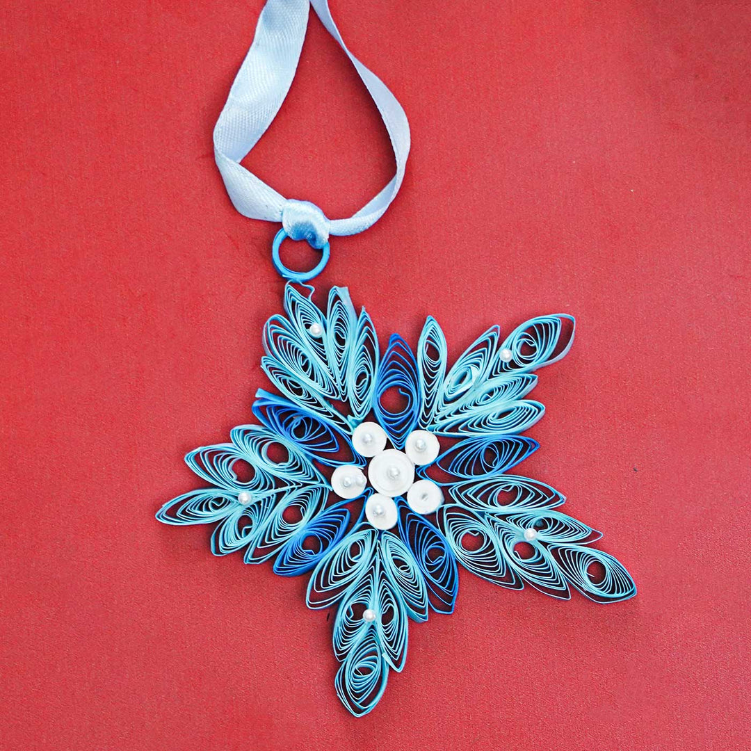 Handmade Blue Mini Snowflake Paper Quilling Ornament For Christmas Tree Decoration