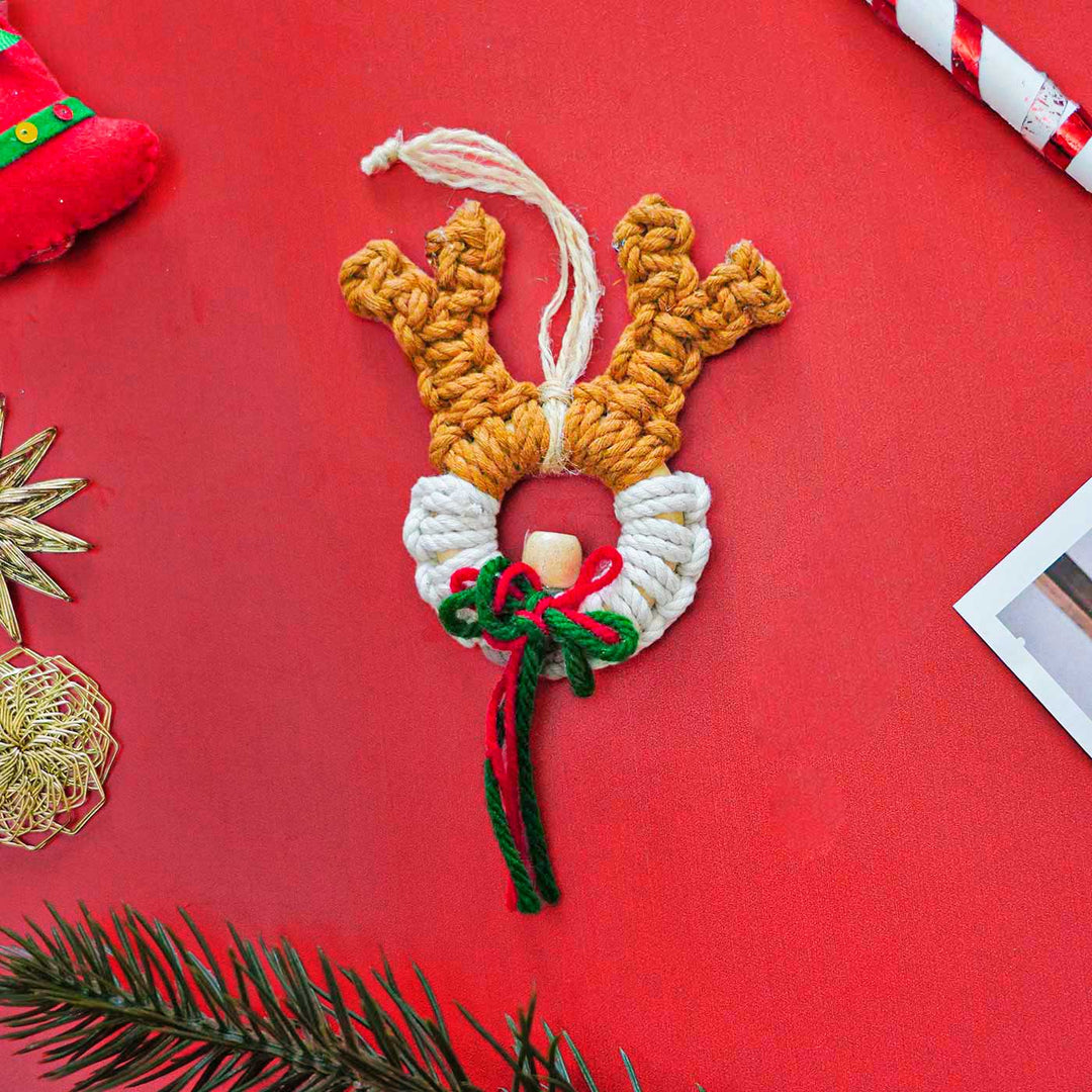 Handmade Boho Reindeer Macrame Ornament For Christmas Tree Decoration