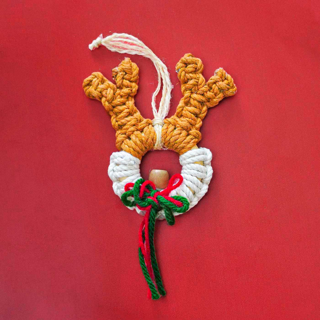 Handmade Boho Reindeer Macrame Ornament For Christmas Tree Decoration