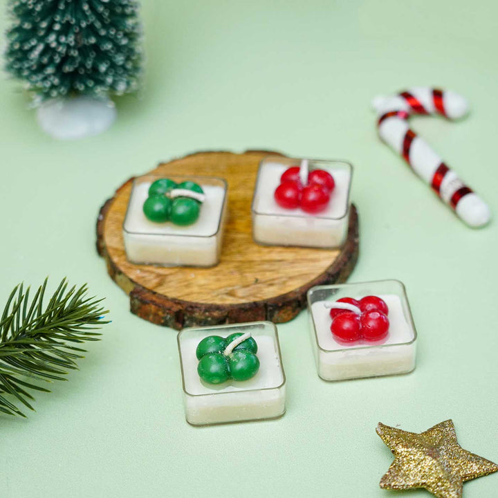 Handmade Bubble Square Wax Candles For Christmas Decoration | Set Of 4