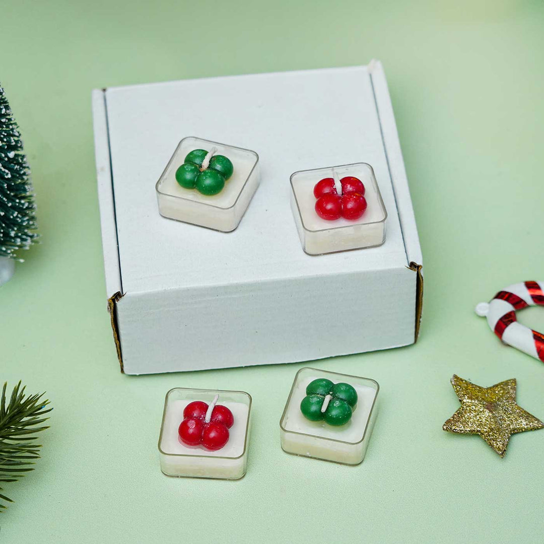 Handmade Bubble Square Wax Candles For Christmas Decoration | Set Of 4