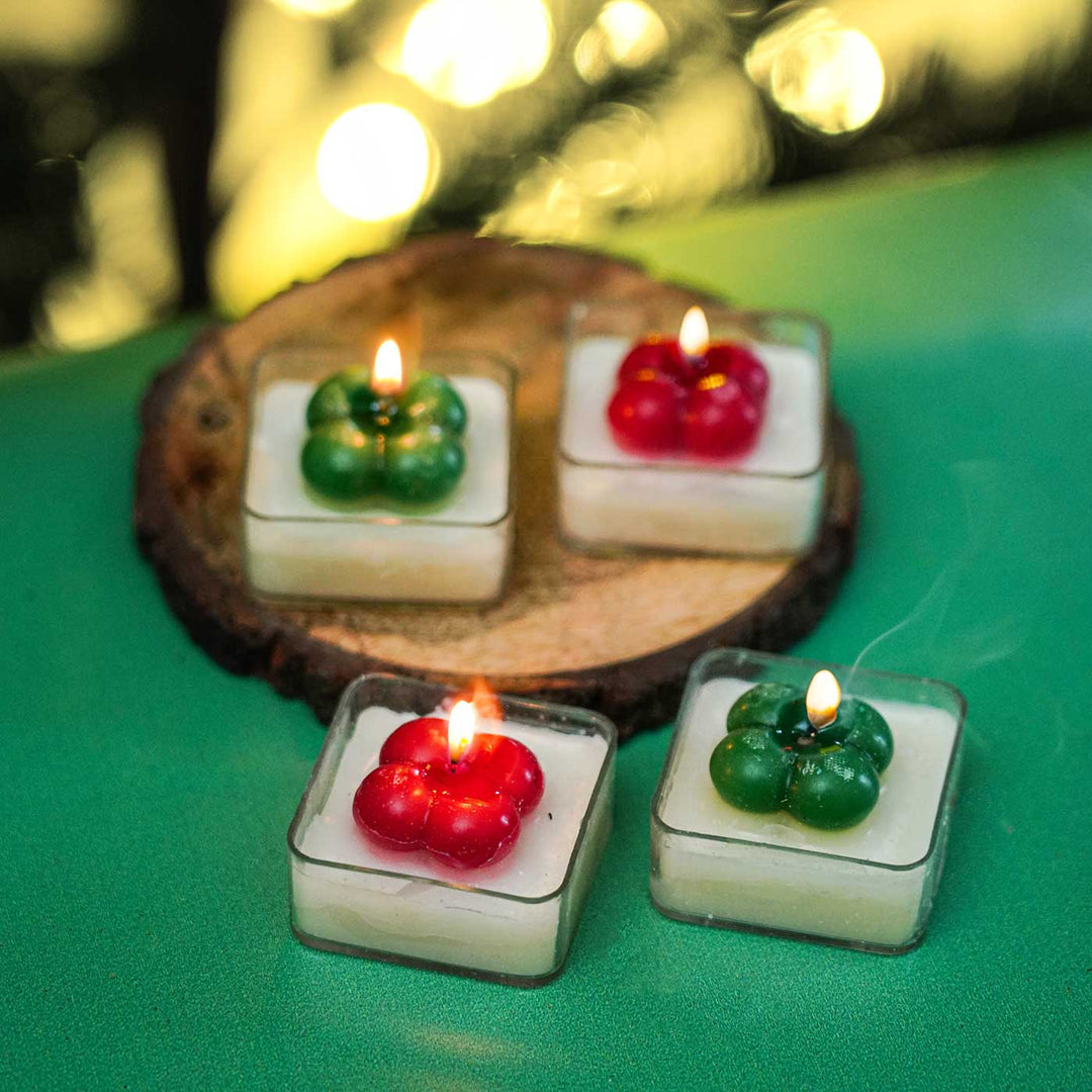 Handmade Bubble Square Wax Candles For Christmas Decoration | Set Of 4