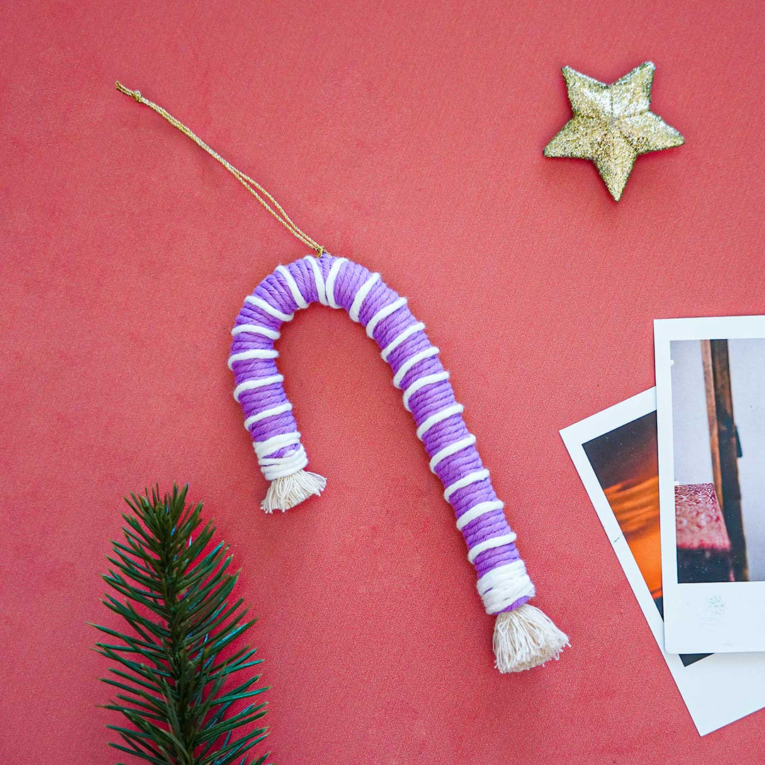 Handmade Candy Cane Macrame Cotton Ornament For Christmas Tree Decoration