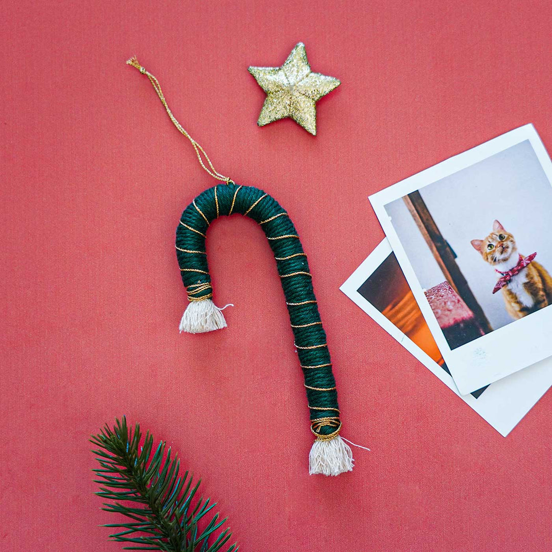 Handmade Candy Cane Macrame Cotton Ornament For Christmas Tree Decoration